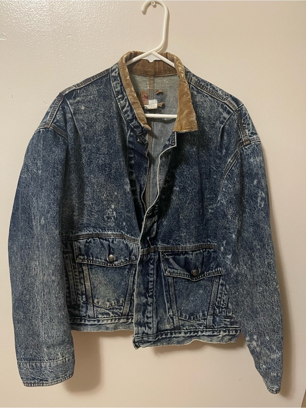 Levi's Acid Wash Blue Denim Jacket with Tan Corduroy Collar